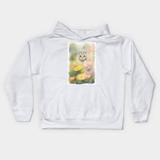 Striped Cat in the Flower Garden Soft Pastel Colors Kids Hoodie
